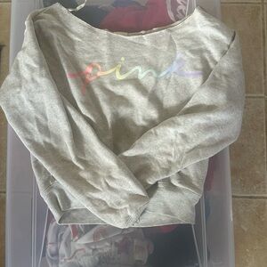 PINK (Victoria's Secret) Cream and Gray Sweatshirt with colorful logo